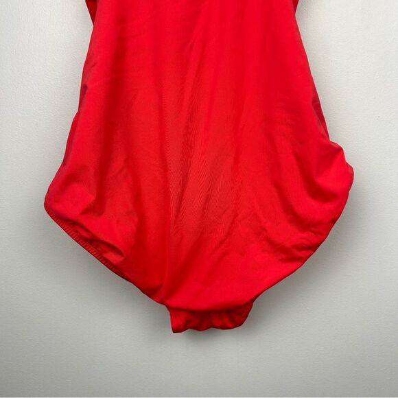 Badgley Mischka One Piece Wide Strap Swimsuit Red Ruched Sweetheart Crossover 8 - Picture 11 of 14